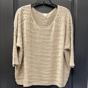 Hem & Thread Beige Sweater with Pearl Accents Size S